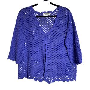 Norm Thomason Purple Knit Linen Blend Cardigan Crochet Women’s Large